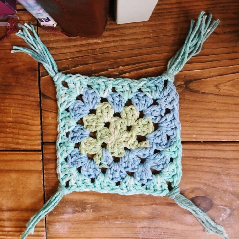 2/$12 Granny Square Drink Coaster with Fringes!